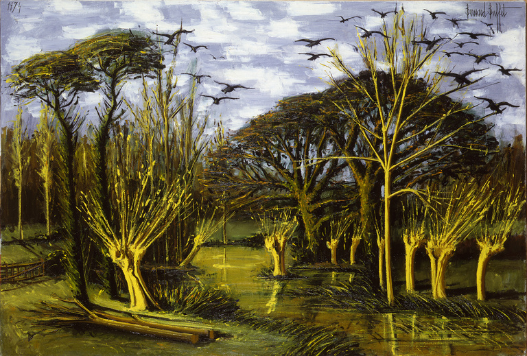 Bernard Buffet Official - Villiers, la mare et les chênes en automne, 1974, 89 x 130 cm